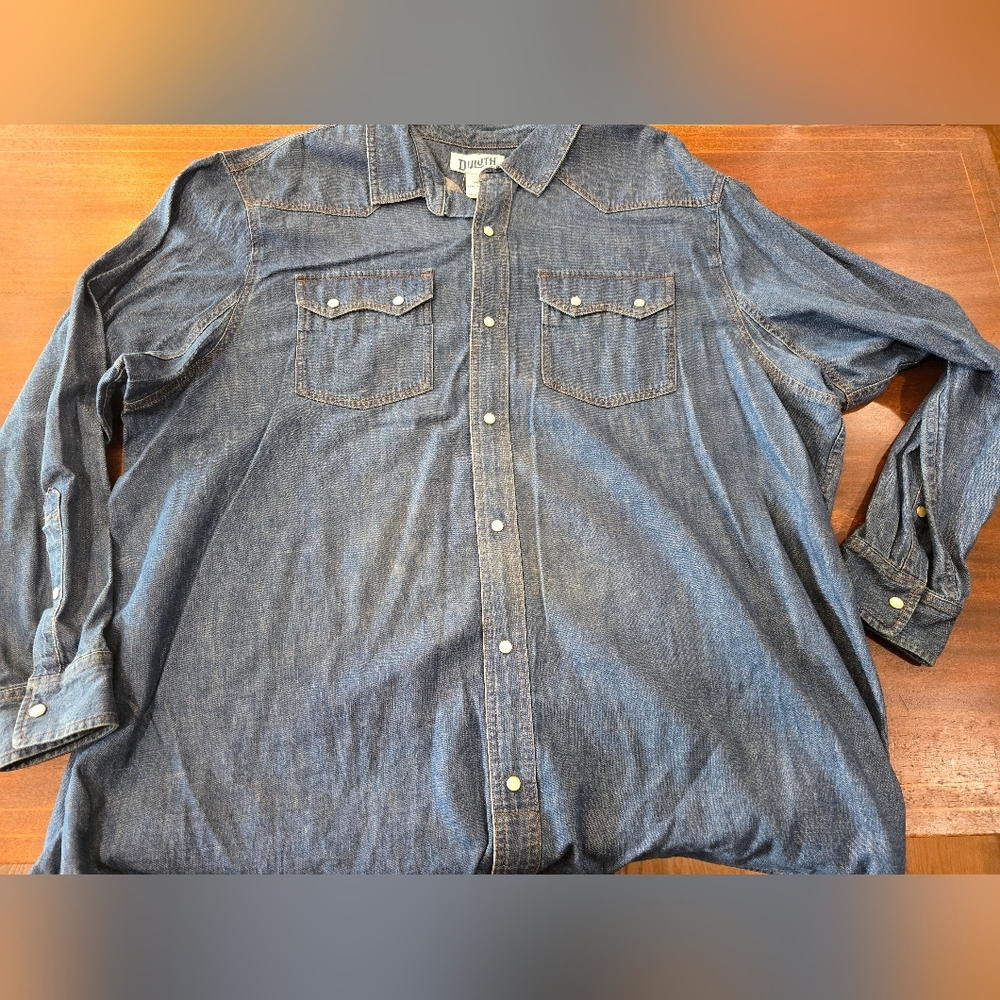 Men's Duluth Trading Co Denim Long Sleeve Pearl Snap Shirt 3xl